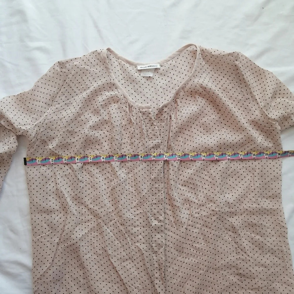 Club Monaco 100% Silk Semi Sheer Pink Black Polka Dot Button Up Blouse Small - Picture 13 of 14